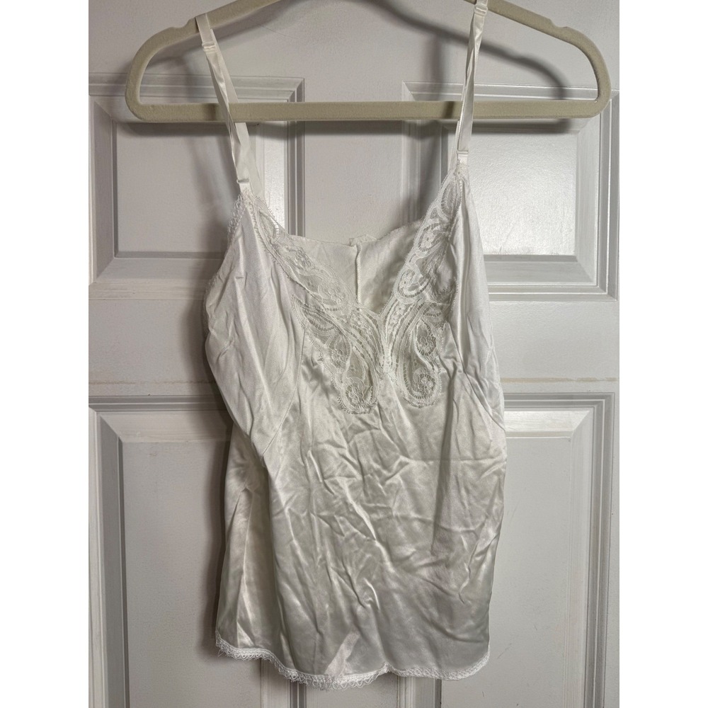 Vintage Body Notes White Lace Butterfly Camisole Lingerie Top Size 36 Adjustable
